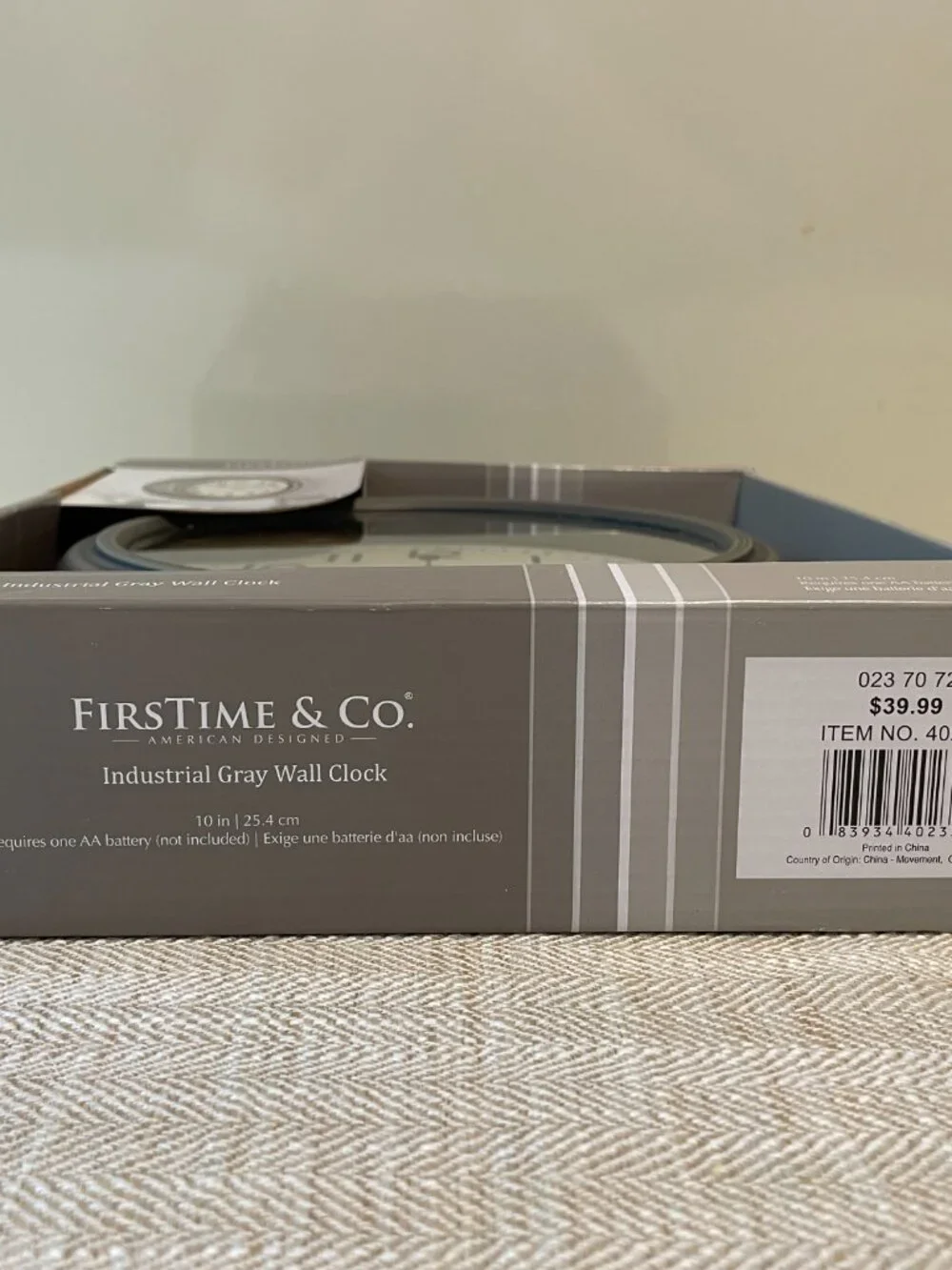 NEW FirstTime & Co. 10-in Industrial Gray Quartz Wall Clock #40233, time decor